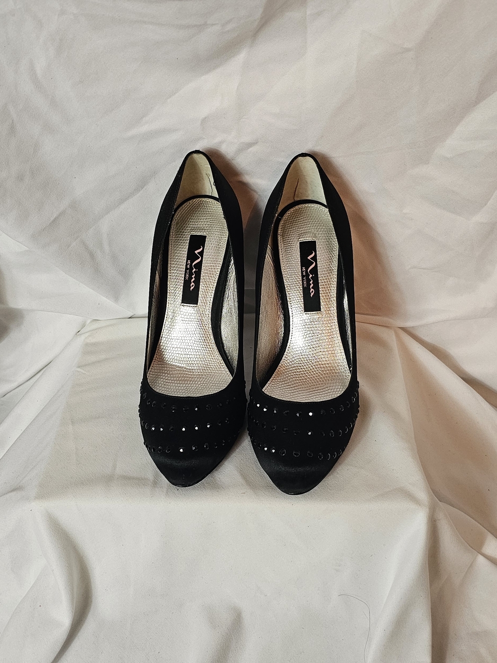 Nina Black Studded Pointed-Toe Pumps